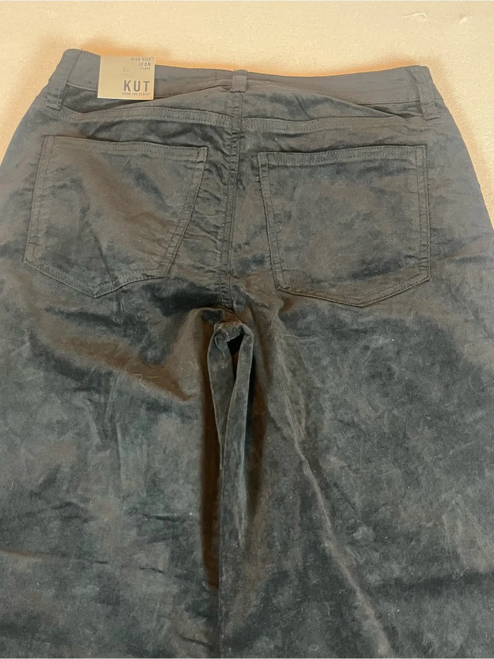 NWT KUT From The Kloth Black High Rise Flare Pants Size 2 Corduroy Velour Retro